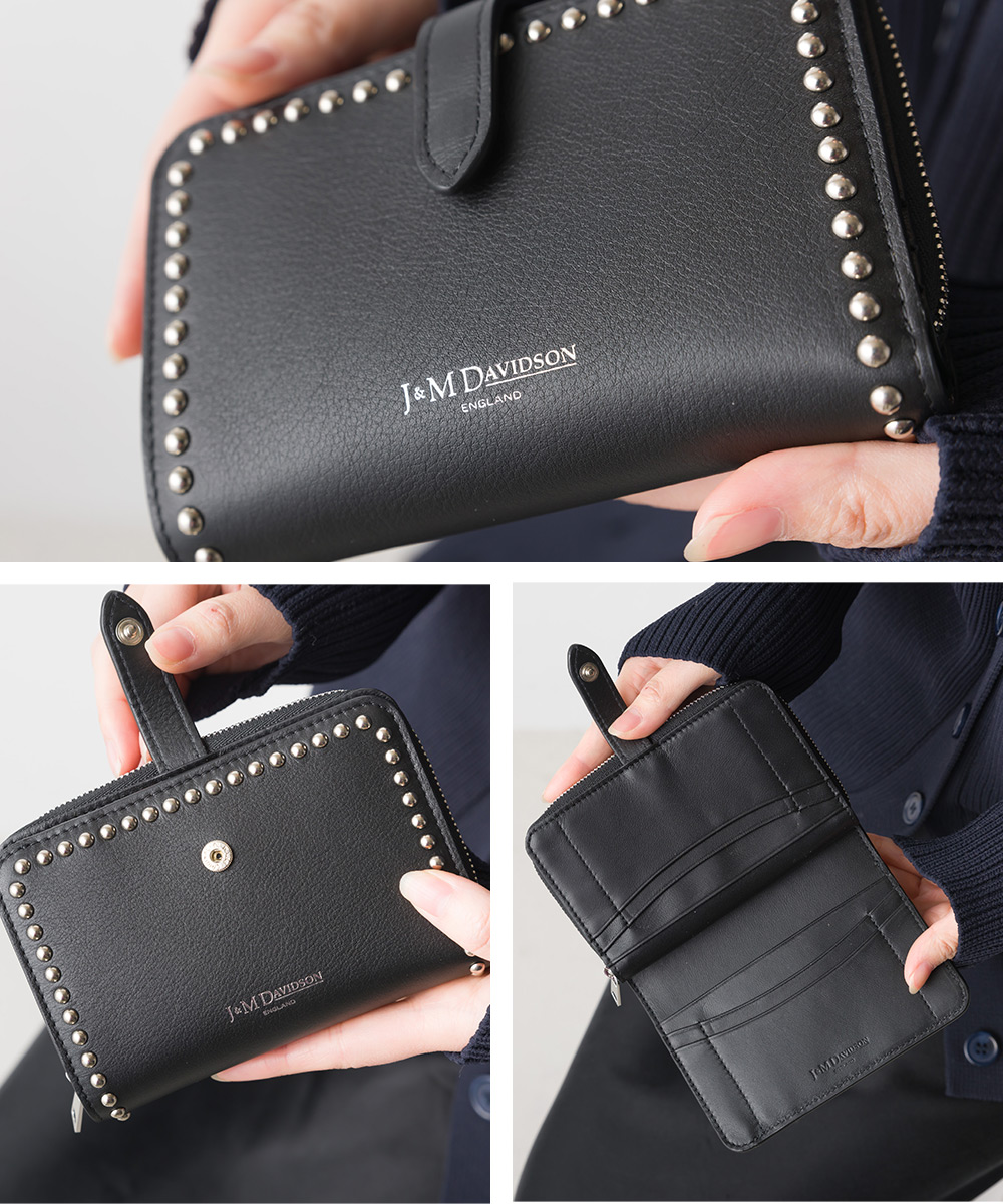 J&M DAVIDSON ジェイアンドエム デヴィッドソン MEDIUM ZIP AROUND WALLET ミディアム ジップ アラウンド  ウォレット スタッズ SSZW-0XX-SCXX 二つ折り財布