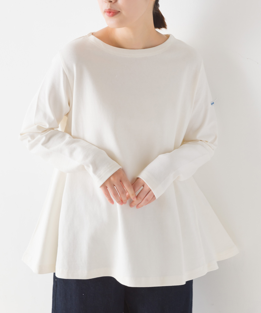 Omnes バスク生地 裾フレア長袖tシャツ 無地 レディース Tシャツ カットソー バスクシャツ カジュアル Aライン フリーサイズ 1521 5102 Haptic ヤフー店 通販 Yahoo ショッピング