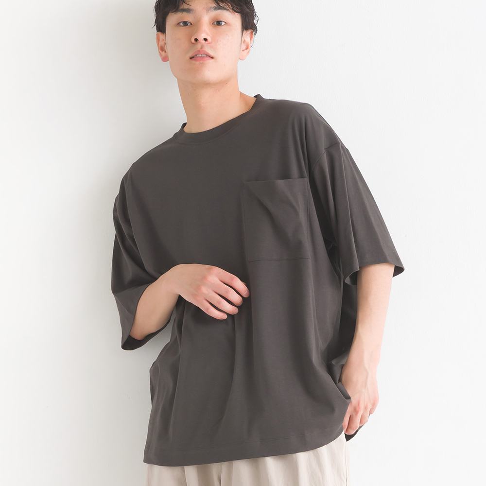 OMNES ユニセックス 汗じみ防止UV ポケット付き半袖ビッグTシャツ レディース メンズ クルーネック 半袖Tシャツ カットソー 無地 撥水 UV加工 汗染み｜haptic｜03