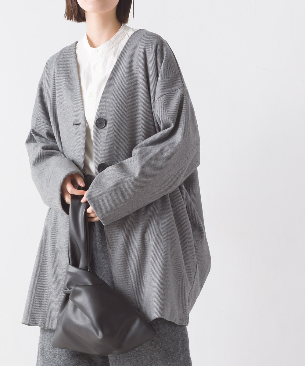 OMNES フェイクウールヘリンボーンコクーンシルエットコート