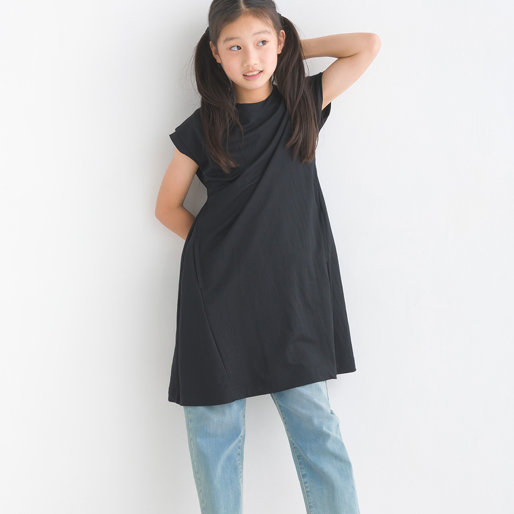 OMNES キッズ 接触冷感レーヨンナイロンAラインワンピース 子供服 子ども服 ミモレ丈 ロングワ...