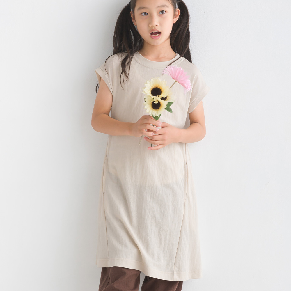 OMNES キッズ 接触冷感レーヨンナイロンAラインワンピース 子供服 子ども服 ミモレ丈 ロングワ...