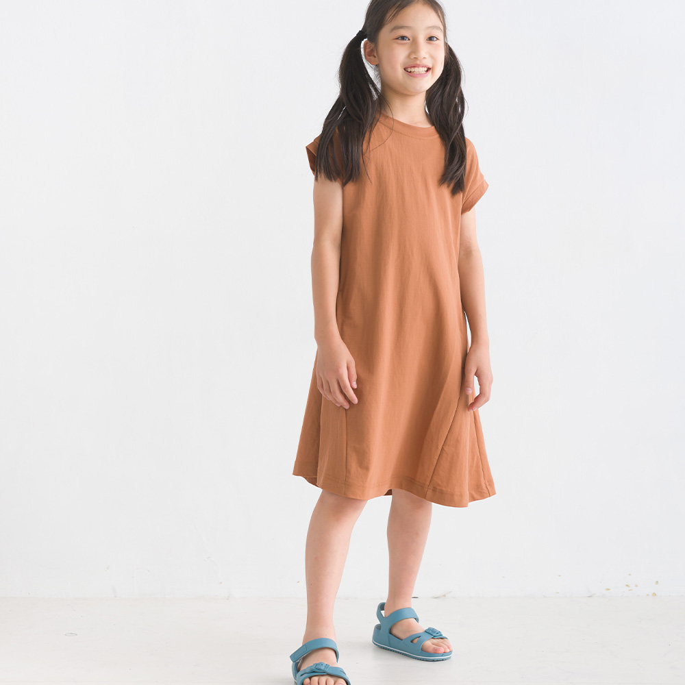 OMNES キッズ 接触冷感レーヨンナイロンAラインワンピース 子供服 子ども服 ミモレ丈 ロングワ...