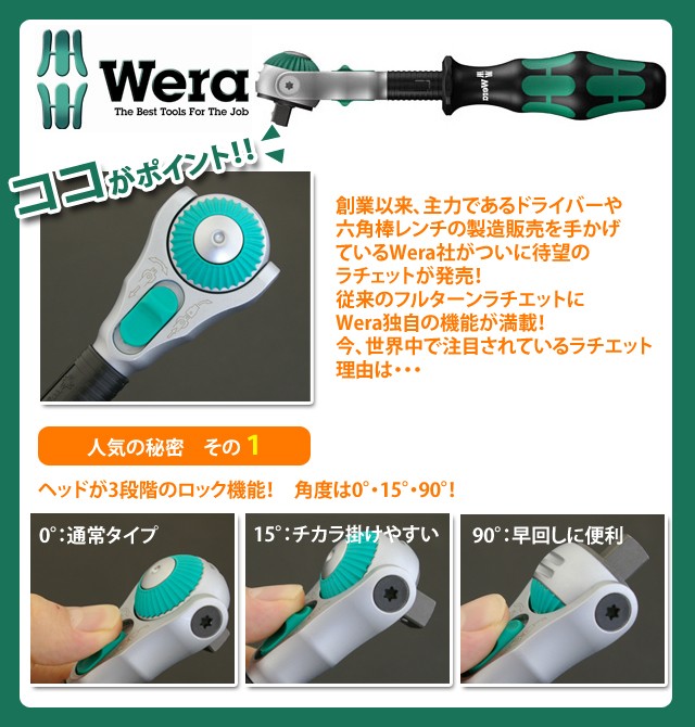 ラチェットハンドル Wera ヴェラ・ウェラ 1/4sq サイクロップ ラチェットハンドル Wera ヴェラ・ウェラ 1/4sq サイクロップ