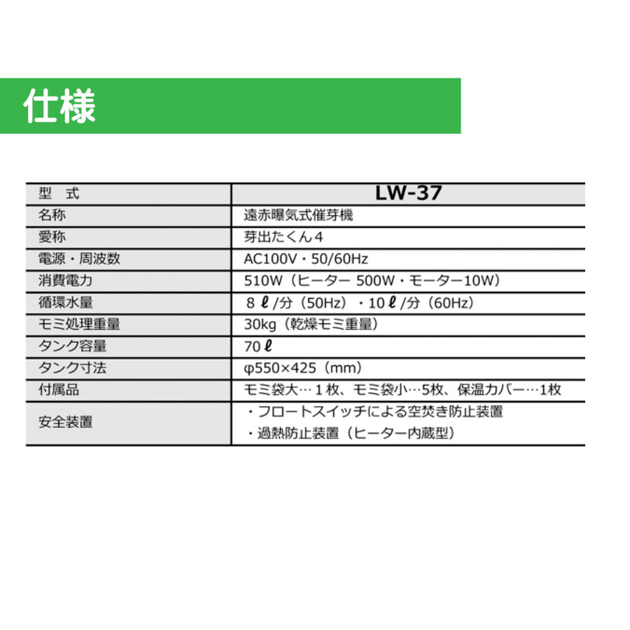 催芽機 みのる産業 芽出たくん4 遠赤曝気式催芽機 30kg LW-37 モミ処理