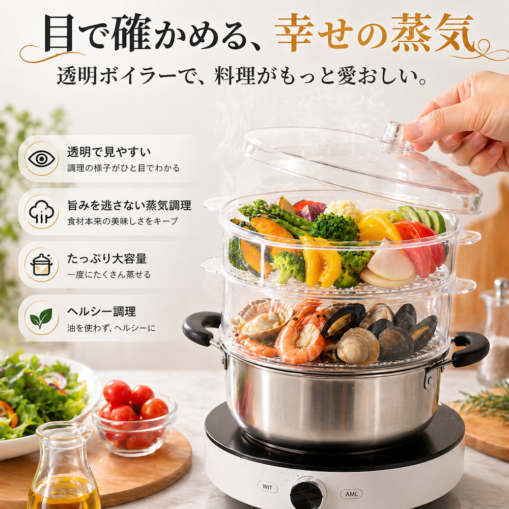 【匿名配送・未使用】中華街　蒸籠蒸し機　せいろ蒸し器 ☆＼見える美味しさ／☆ せいろ 透明 せいろ蒸し クリア せいろ蒸し器