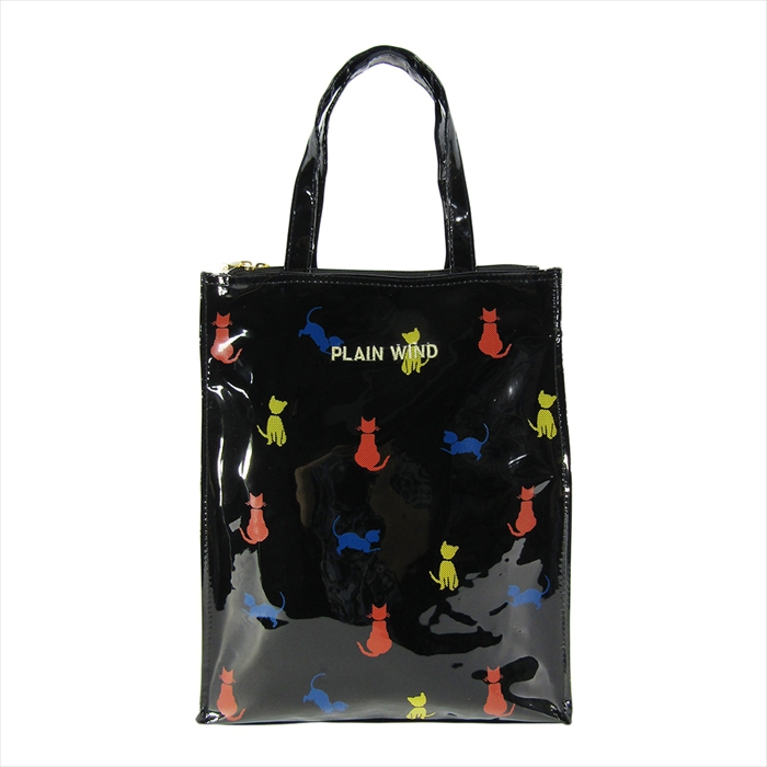 PLAIN WIND エナメルトートバッグ ブラック A4サイズ対応 縦型・横型