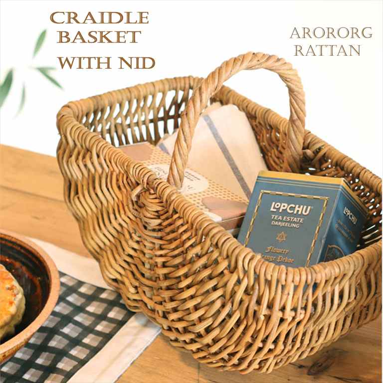 アラログ フタクレイドルバスケット ワンハンドル Sサイズ ラタン 藤