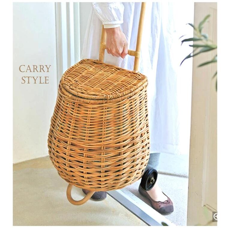 皮ラタン キャリーカート カゴバッグ 籐 アラログ ハンドル 天然素材