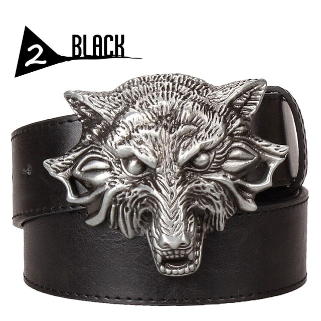 送料無料!】ウルフヘッドメタルバックルPUレザーベルト! メンズ