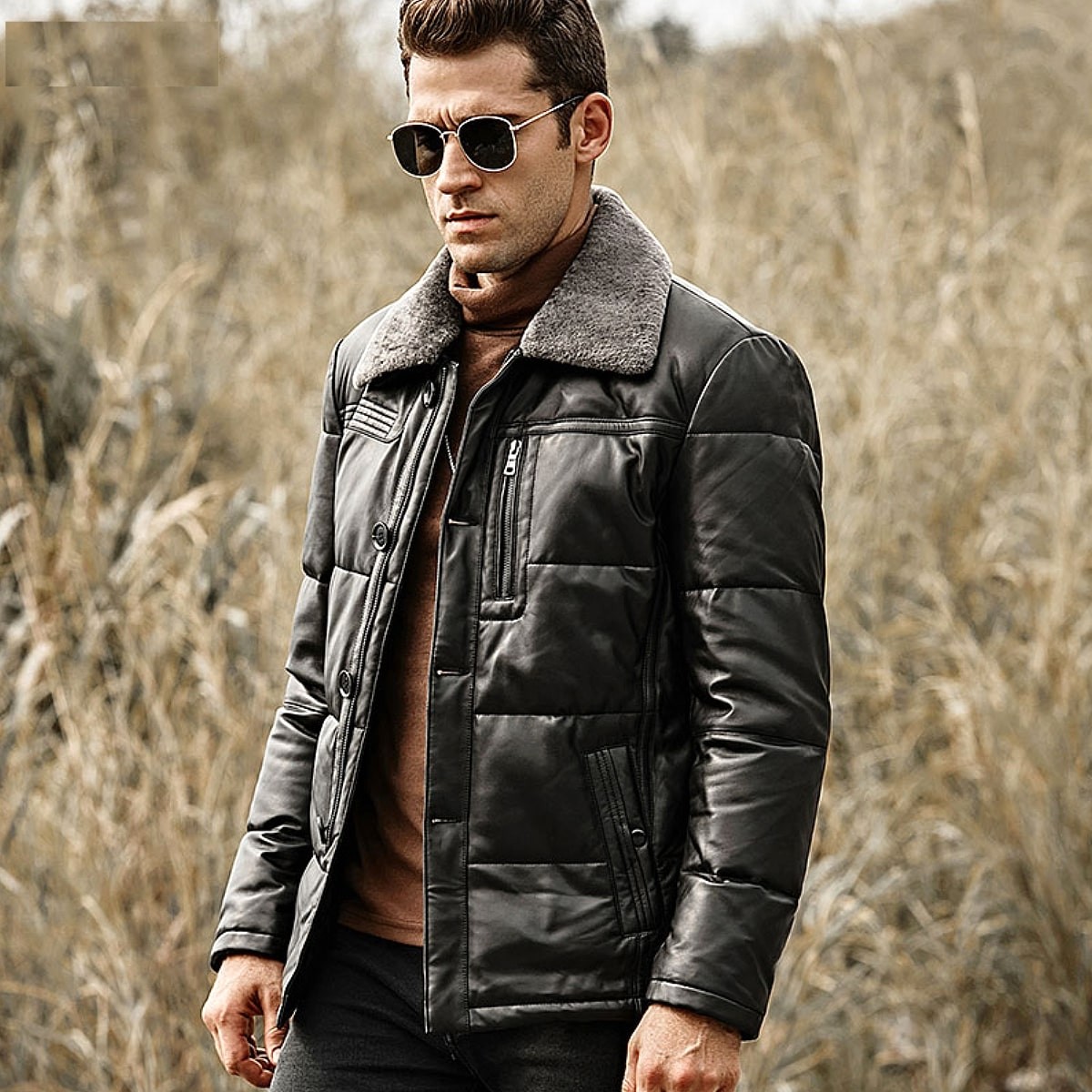 送料無料!】全10サイズ メンズ シープファーカラー ブラックラムスキン