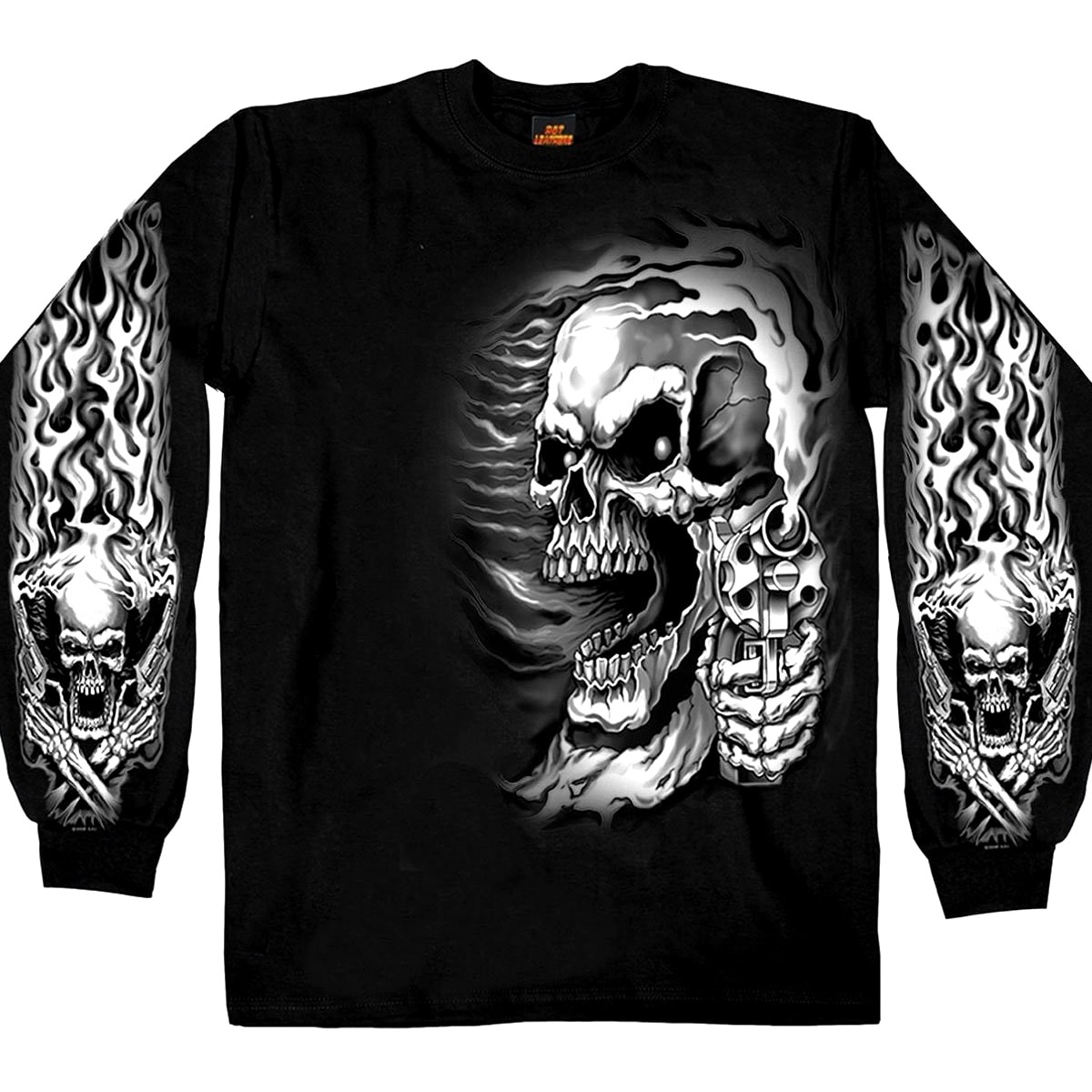 HOT LEATHERS 騙し絵 スカル フレイム ロングTシャツ 2XL 米国直輸入! ホットレザー アサシン バイカー ロングスリーブ Tシャツ