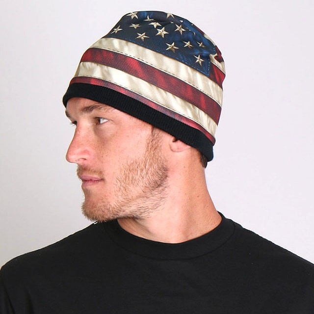 米国直輸入! ホットレザー アメリカンフラッグ ビーニー ニット帽