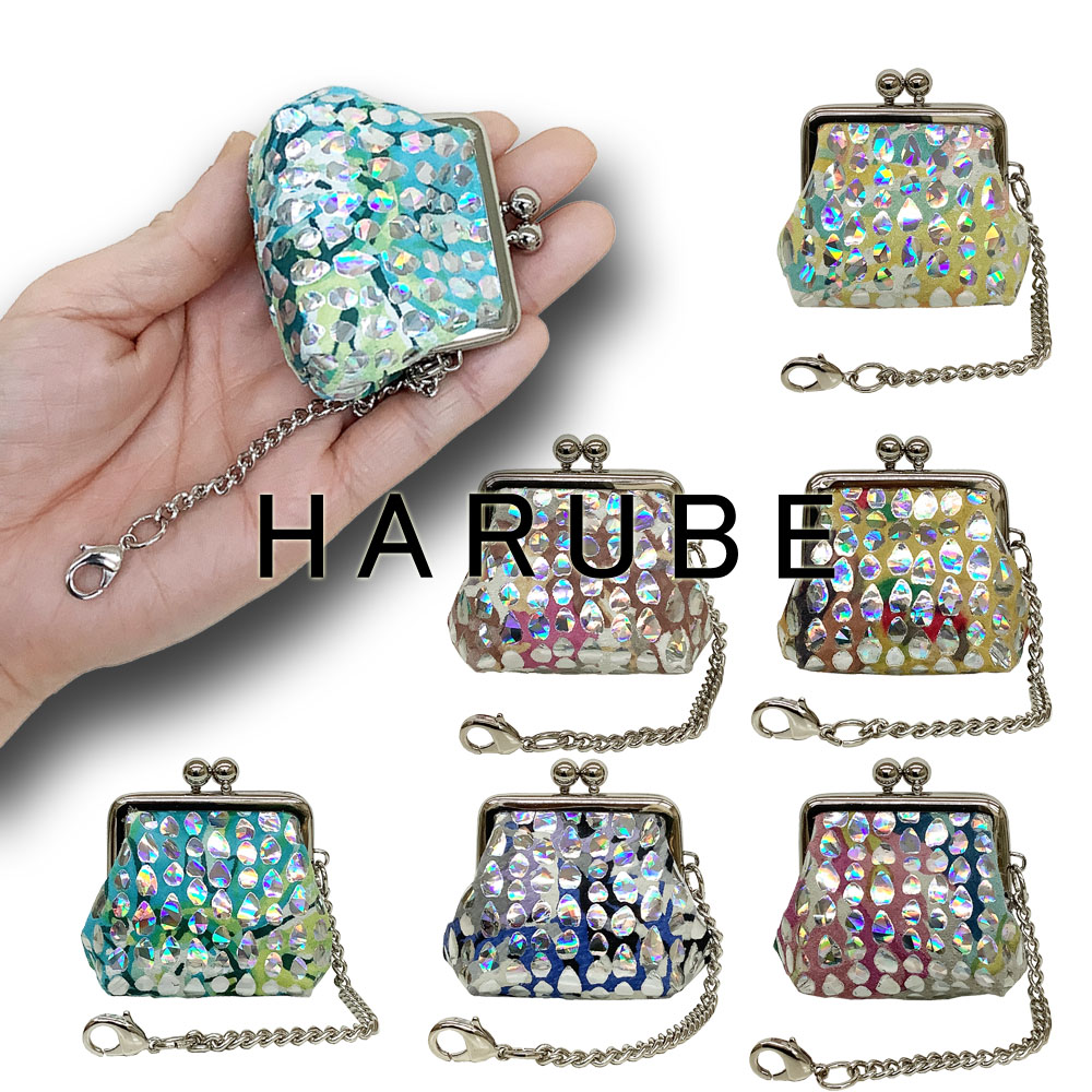 模造真珠の夫婦達磨　ケース付き ミニ がま口 小銭入れ 皮革 友禅染 ピッグエナメル レディース #86-592