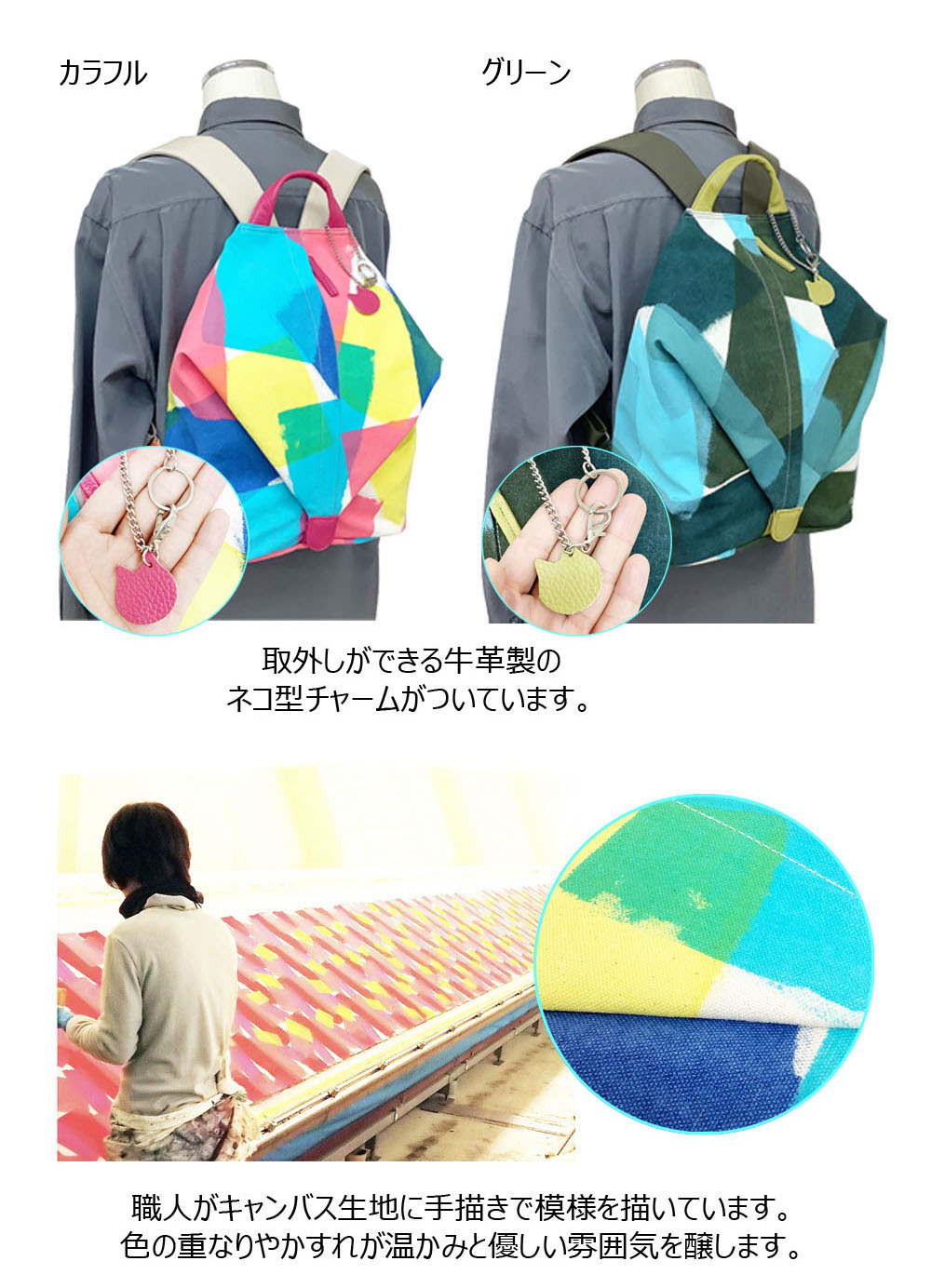 パレット」 #J4-617 リュックサック 日本製 手描き 帆布 キャンバス