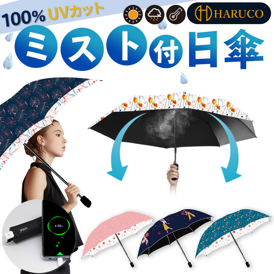 ミスト付き折りたたみ日傘