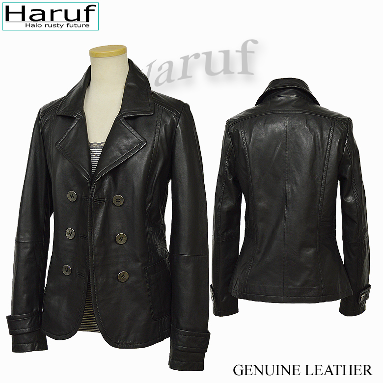 Haruf（ハルフ） 本革 レザージャケット テーラード ピーコート