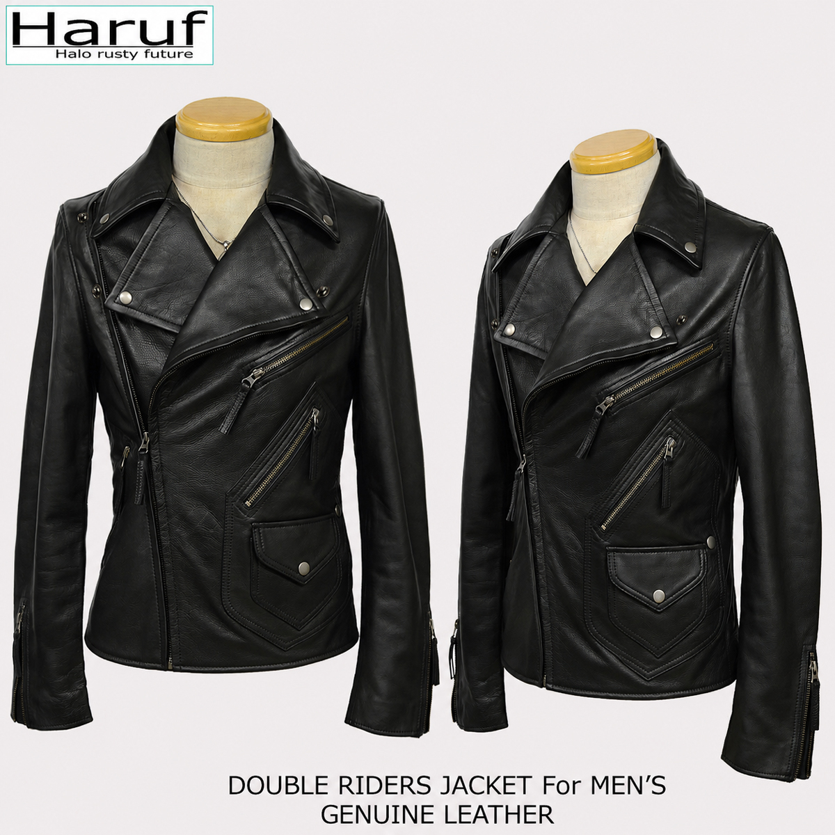 Haruf（ハルフ） 本革 ダブルライダース レザージャケット 革ジャン