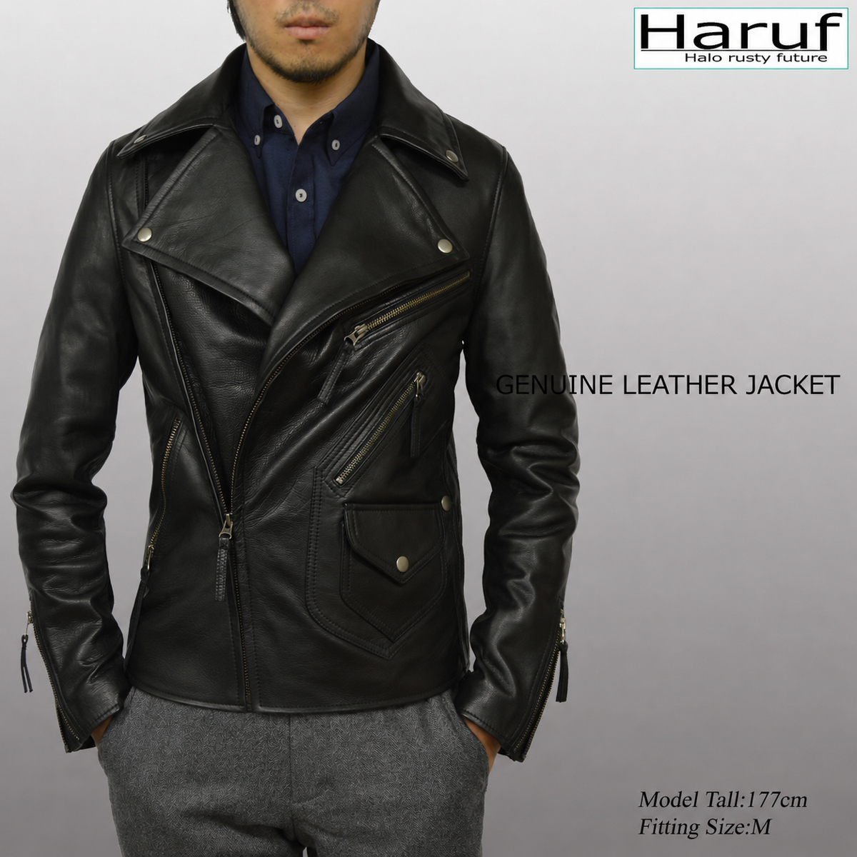 Haruf（ハルフ） 本革 ダブルライダース レザージャケット 革ジャン