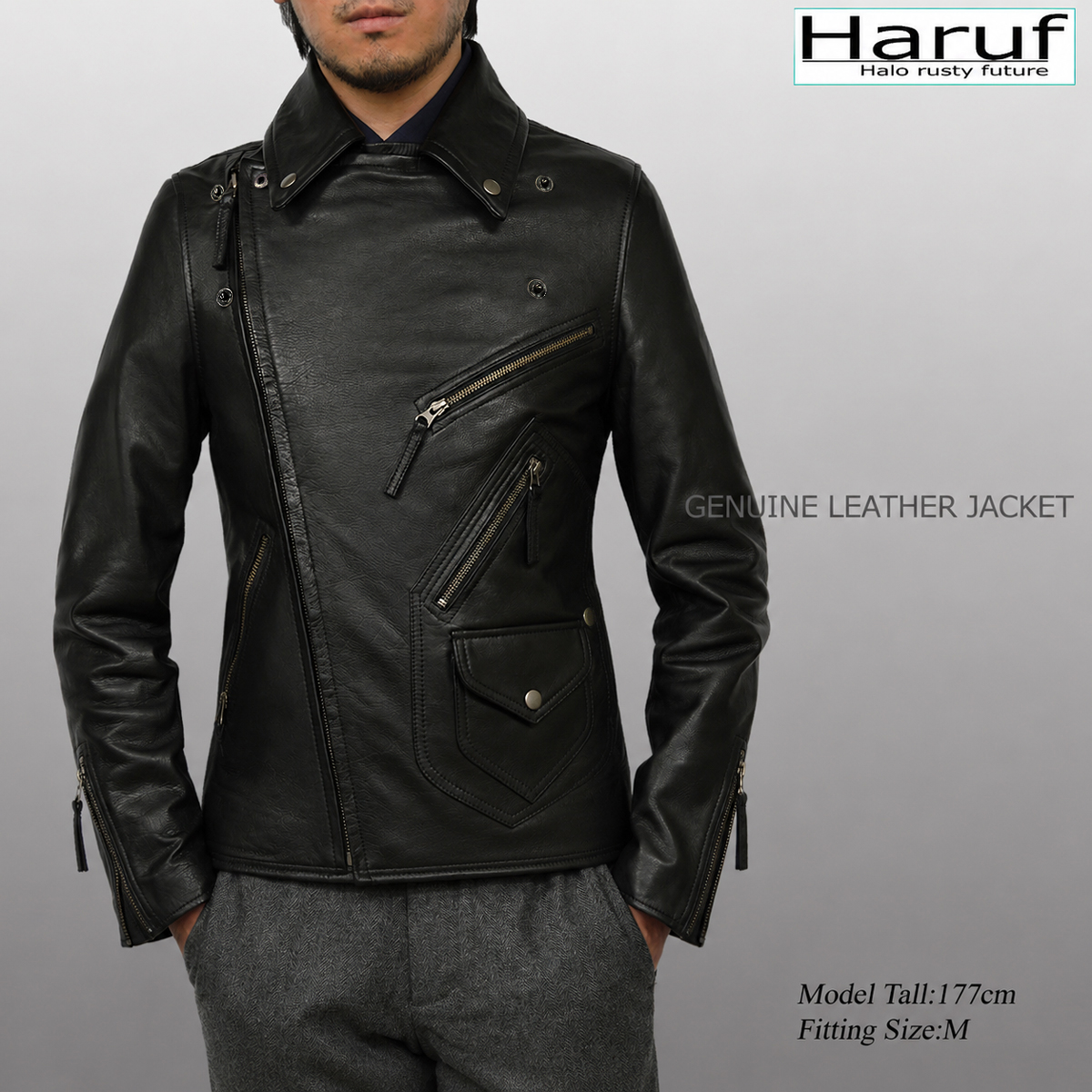 Haruf（ハルフ） 本革 ダブルライダース レザージャケット 革ジャン