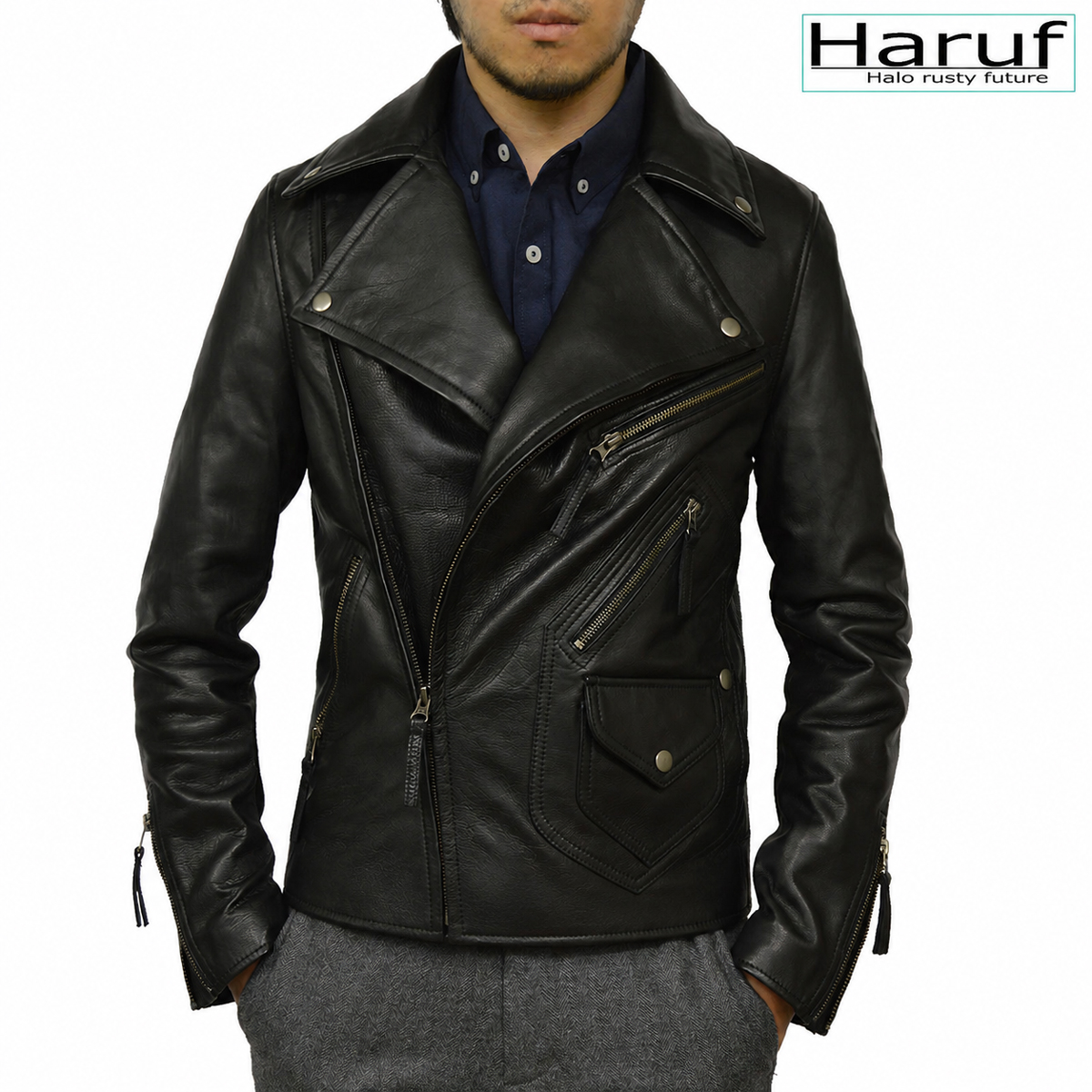 Haruf（ハルフ） 本革 ダブルライダース レザージャケット 革ジャン