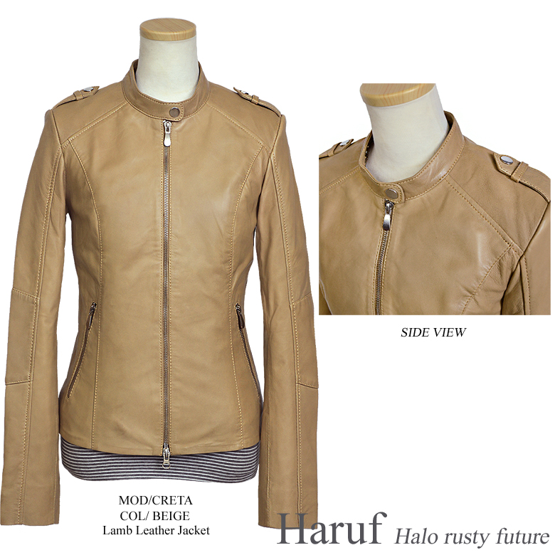 本革 シングル ライダース ジャケット レディース ベージュ レザージャケット ラムレザー 柔らか Cretabe Haruf Leather 通販 Yahoo ショッピング