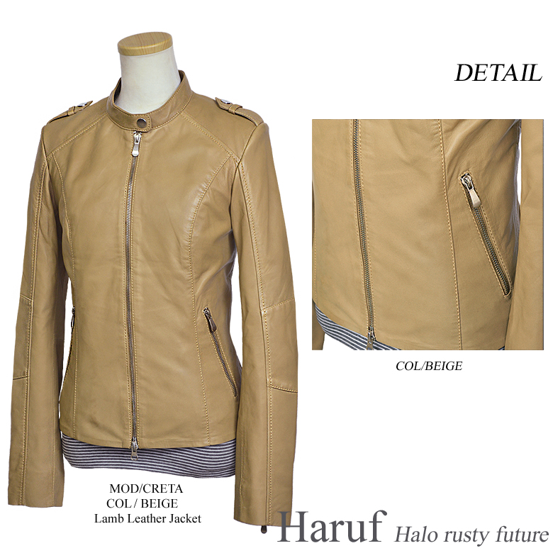 本革 シングル ライダース ジャケット レディース ベージュ レザージャケット ラムレザー 柔らか Cretabe Haruf Leather 通販 Yahoo ショッピング