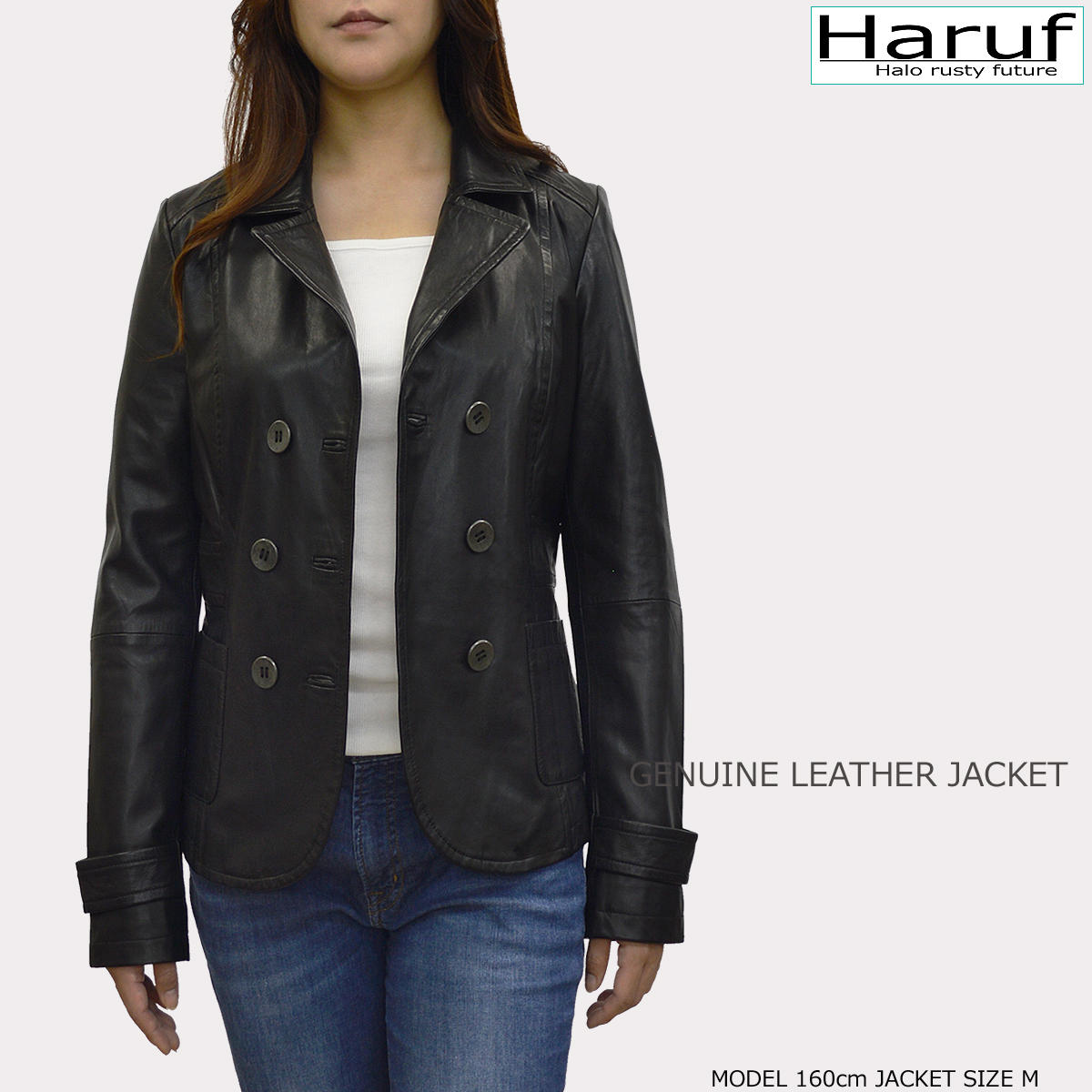 Haruf ハルフ レザーピーコート ショート丈 Haruf（ハルフ） レザージャケット 革ジャン テーラードジャケット