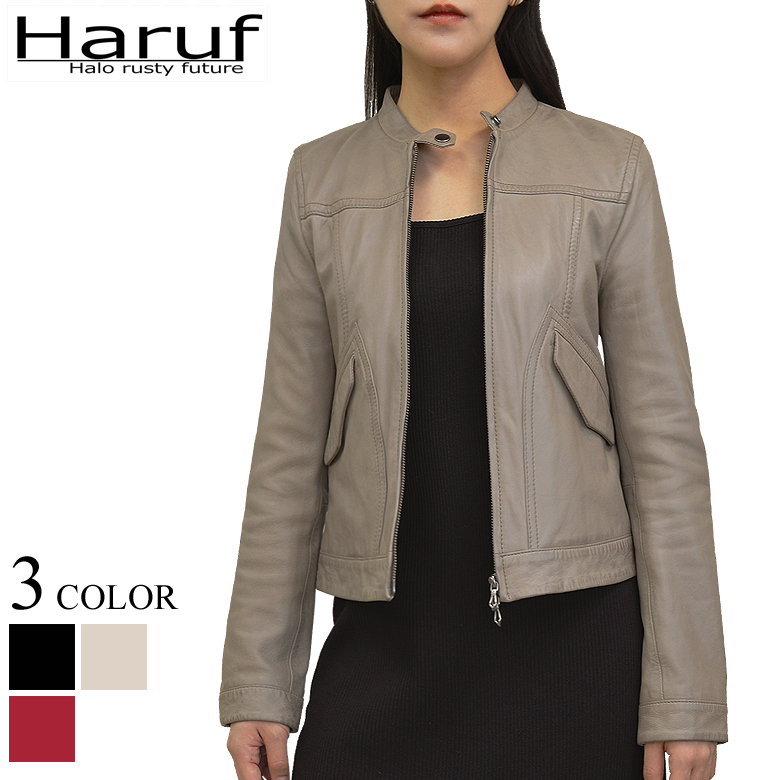 【同梱不可】 Haruf シングルライダースジャケット レザー グレー ジャケット・アウター
