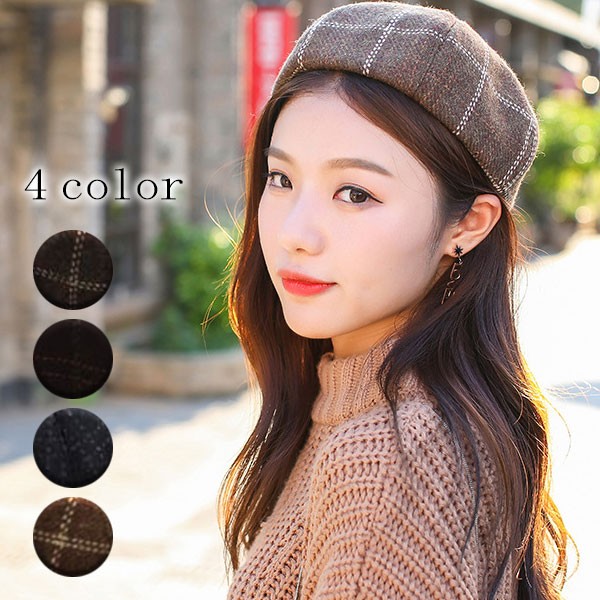 ベレー帽 チェック柄 キャップ かぼちゃ型 レディース : はるもけあ