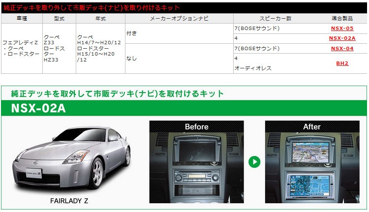 日本売上送料無料 ビートソニック フェアレディZ Z33 HZ33 H14/7～H20/12 メーカーナビ付＋BOSEサウンドシステム付車用 ナビ 取付キット NSX-05 取り付けキット、配線