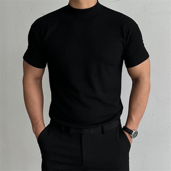 半袖ハイネック　モックネック　メンズ　XLサイズ　新品タグ付き　春夏　ブラック モックネック ニット 半袖 ハイネック ゴルフウェア メンズ 半袖ニット