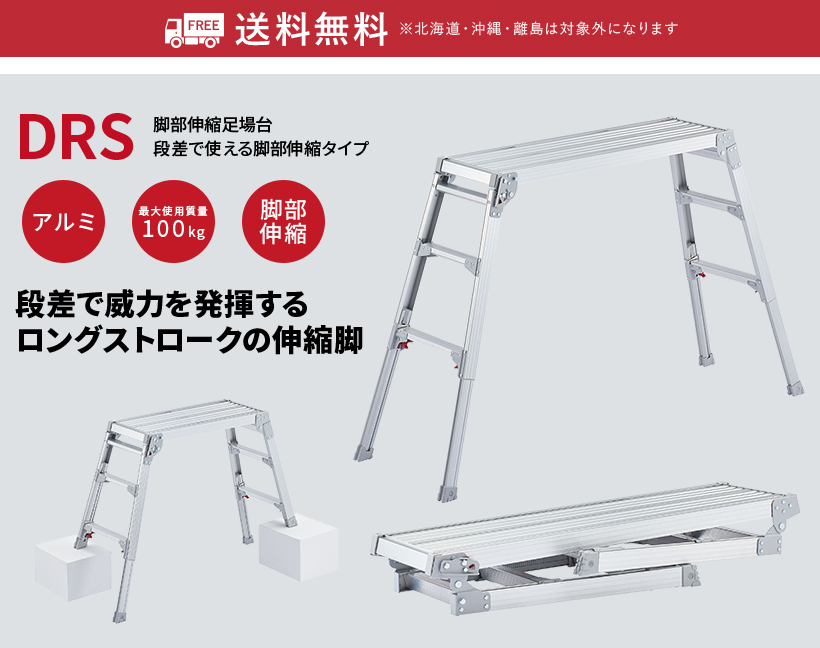 洗車台 DRS-0780c 脚部伸縮足場台 洗車台 作業台 折りたたみ式 長谷川