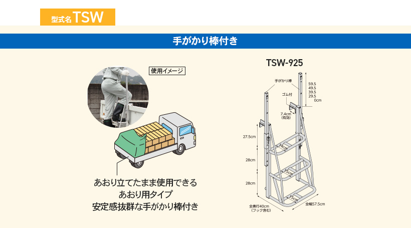 【 TS-840DW 】 トラックステッパー あおり用 荷台昇降 折畳み式 ハラックス 大型トラック 荷役作業 労働安全衛生規則 安全 労災 長谷川工業｜hasegawa-select｜06