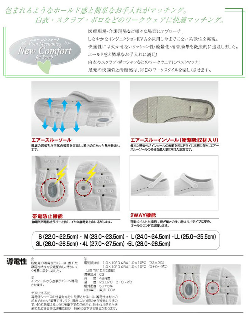 ナースシューズ ニューコンフォート No.505 マリアンヌ製靴 3E 4E ナースサンダル ナースシューズ ナース靴 男女兼用 男性 女性 メンズ  レディース