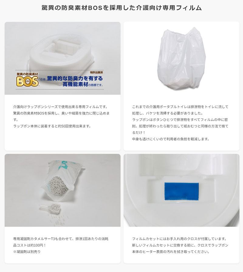 ポータブルトイレ用処理袋 フィルムカセットBOSタイプ 日本セイフ 