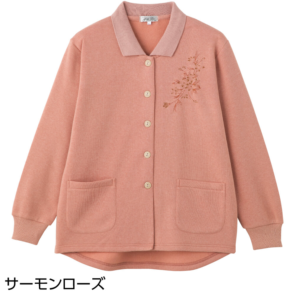 マジックテープポロカーディガン レディース 秋冬用 紫/ベージュ/ローズ LL ハナサンテラス ポロ カーディガン 大きめボタン 斜めボタン