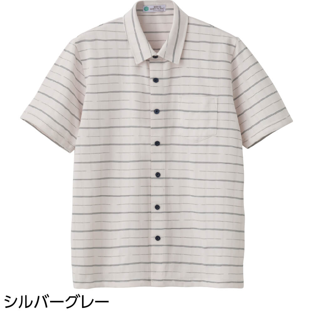 紳士麻混ワンタッチテープニットシャツ 821351麻混素材で爽やかな風合い　   　ケアファッション　 麻混ワンタッチテープニットシャツ(紳士)(M グレー
