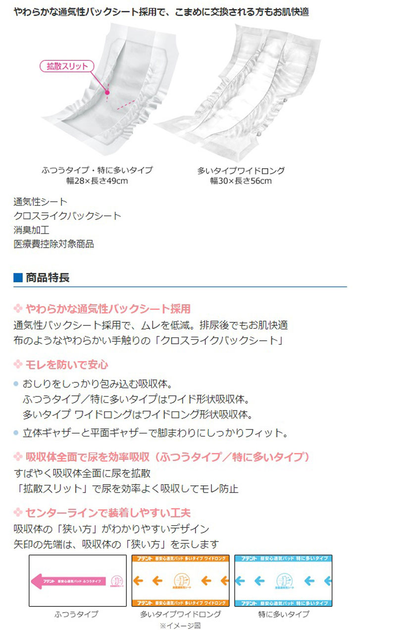 アテント 尿取りパッド 約3回吸収 昼安心通気パッド ふつうタイプ 51枚