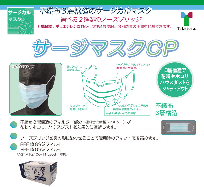 竹虎 マスク サージマスクCP 50枚 1箱 不織布マスク 可燃性ノース