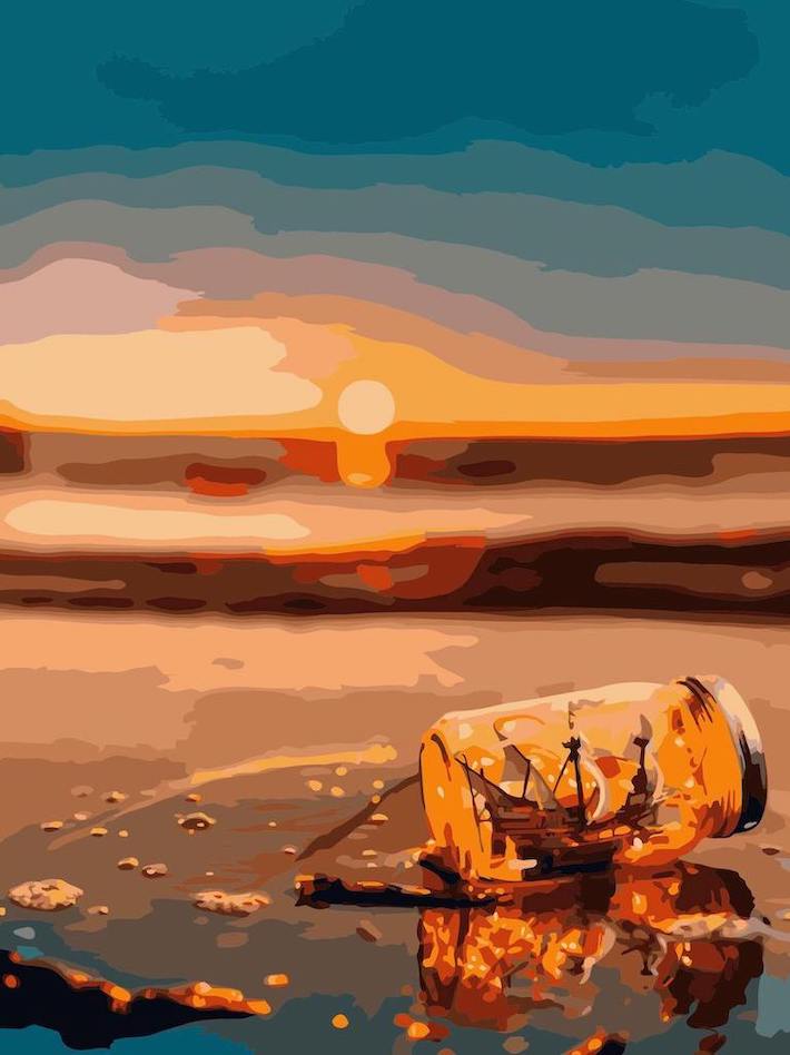 ナンバーペイント 数字油絵 大人の塗り絵 油絵 フレーム付き 夕陽 風景