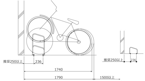 サイクルラックの寸法図