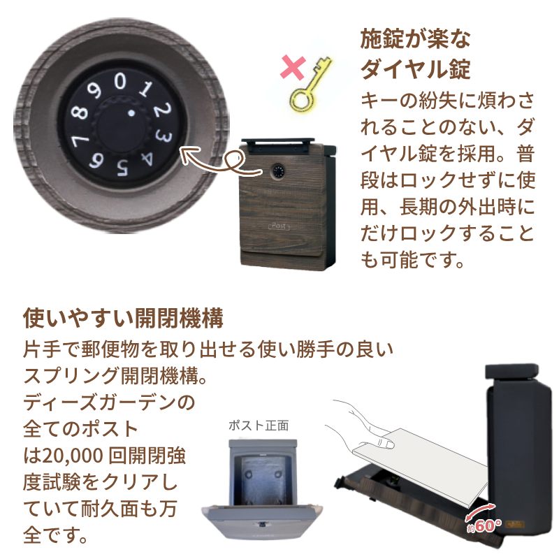 ポスト おしゃれ 郵便ポスト 壁掛け ダイヤル錠 鍵付き Cpain