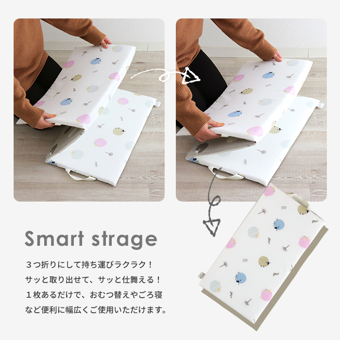 ベビー 折りたたみマット 敷布団 日本製 ポータブル マット 持ち運び 三つ折り 取っ手付き 関連画像3