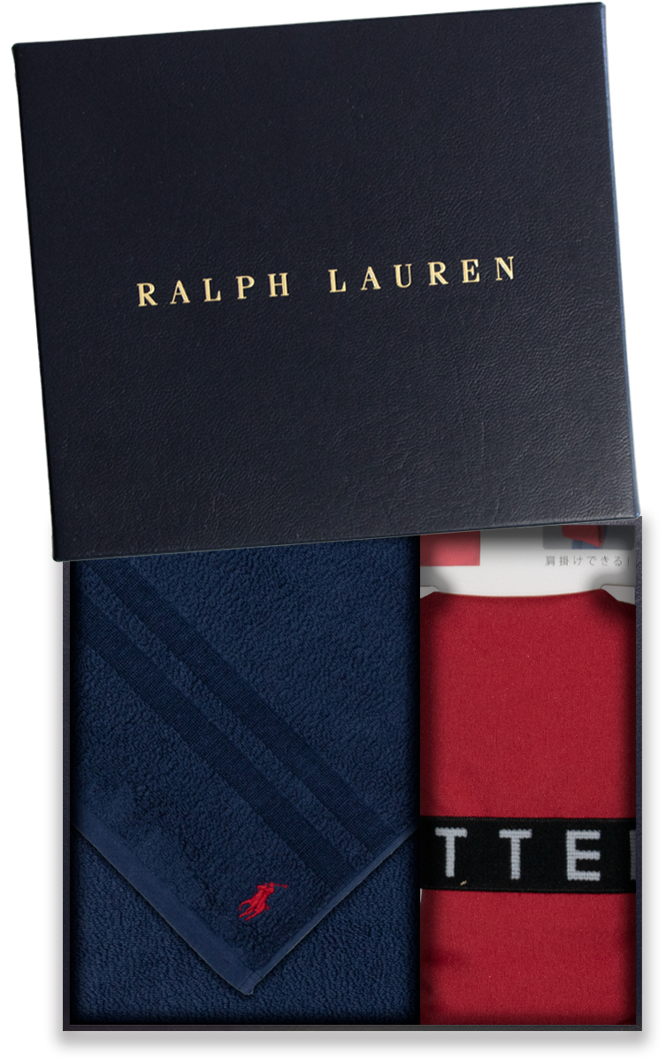 Ralph Lauren ロゴ入りブラックハンカチ　48x48 名入れ 刺繍】ラルフローレン NEWチェーン柄 タオルハンカチ(名