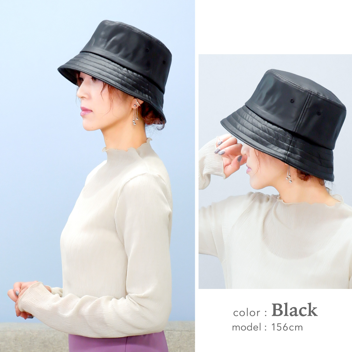 帽子 レディース メンズ ハット エコレザーバケットハット レザー