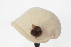 耳まで暖か 日本製 毛100% バスクウールフード レディース ニット帽 レンガ ホワイト パープル...