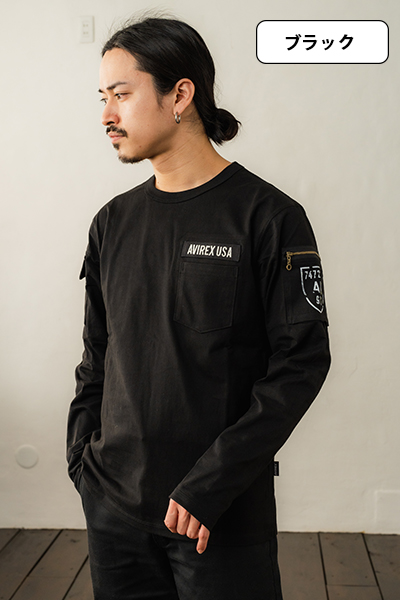 AVIREX（アヴィレックス） 送料無料 ファティーグロングTシャツ クルー 