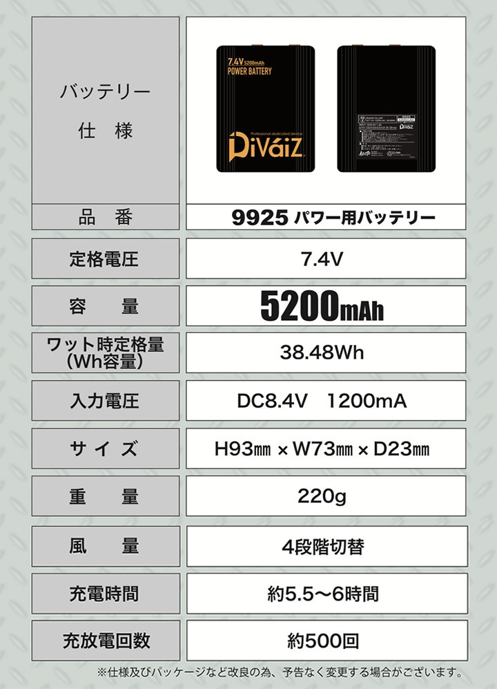 CUC 空調作業服 ファン付き パワーバッテリー＆ライトファン