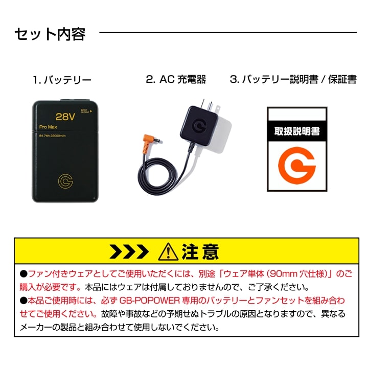即日発送 空調服用 28V専用 バッテリーPRO MAXセット GB-POWER